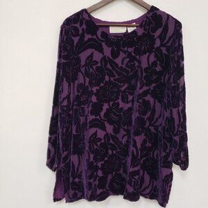 Silk Lore Women Velvet Burnout Silk Top Size 1X‎ Purple Dark Floral Whimsigoth